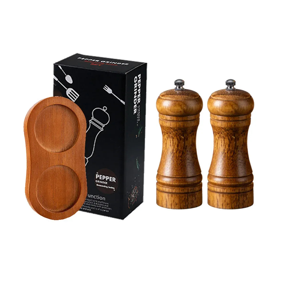 Wooden Pepper Grinder Pepper Mill Set Manual Home Salt Pepper Powder Bottle - 5inch